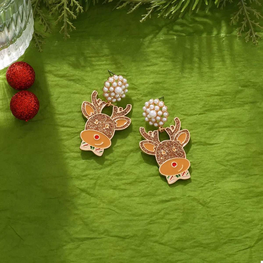 Reindeer Drop Earrings with Pearl Accents - Trendsi - Flyclothing LLC