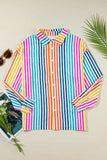 Striped Collared Neck Long Sleeve Shirt - Trendsi - Flyclothing LLC