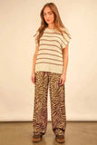 VERY J Animal Print Linen Wide Leg Pants - Trendsi - Flyclothing LLC