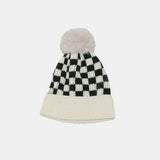 Checkered Knit Hat with Pompom - Trendsi - Flyclothing LLC