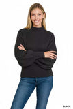 Zenana Balloon Sleeve Mock Neck Sweater - Trendsi - Flyclothing LLC