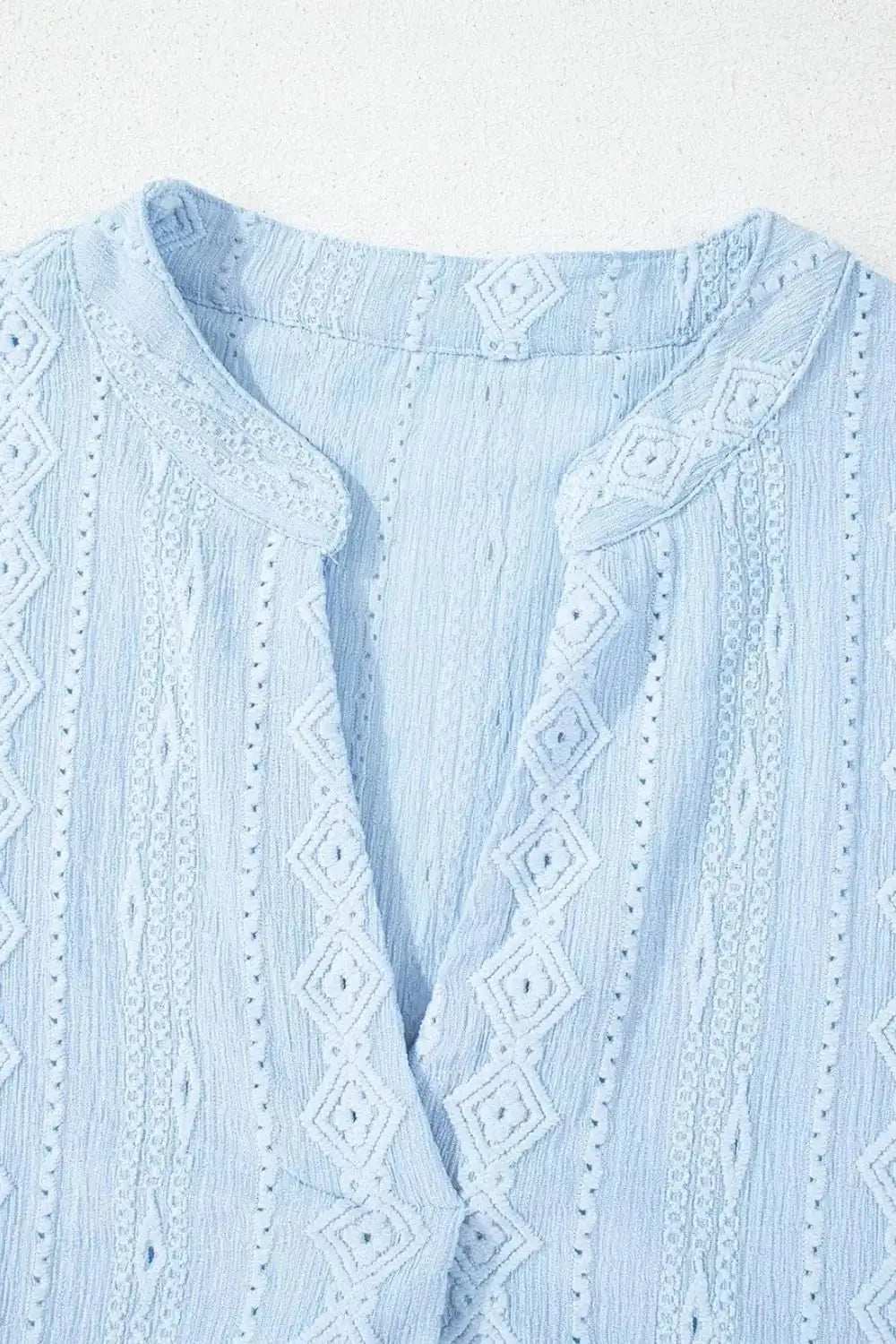 Jacquard Texture Flared Short Sleeve Notched Neck Mini Dress - Trendsi - Flyclothing LLC
