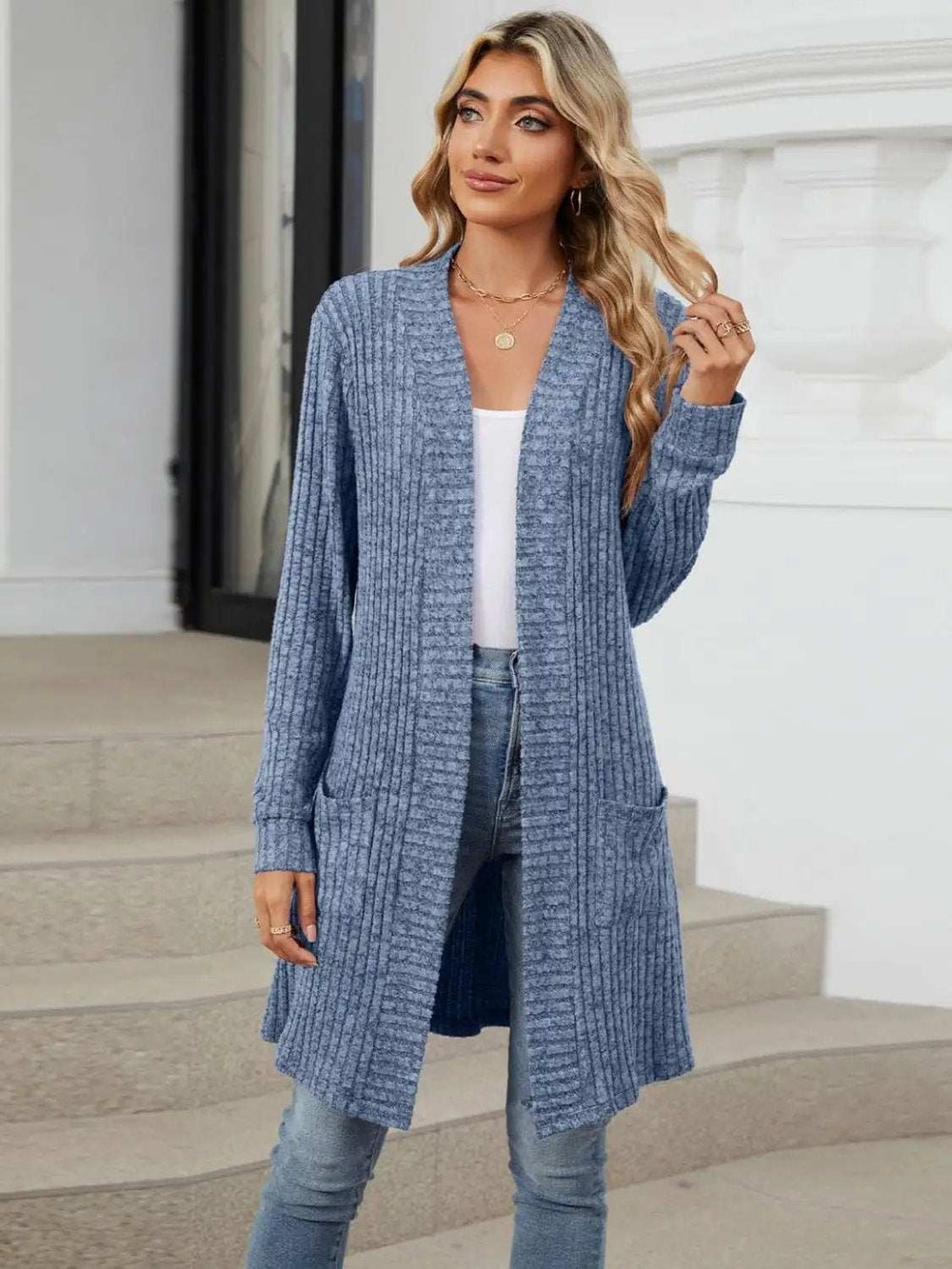Open Front Long Sleeve Cardigan - Trendsi - Flyclothing LLC