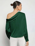 Ruched One Shoulder Long Sleeve Top - Trendsi - Flyclothing LLC
