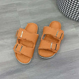 Raw Hem Open Toe Double Buckle Sandals - Trendsi - Flyclothing LLC