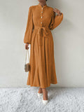 Tie Waist Long Sleeve Dress - Trendsi - Flyclothing LLC