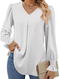 V-Neck Long Sleeve Ruffle Cuff Blouse - Trendsi - Flyclothing LLC