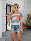 Striped Round Neck Short Sleeve T-Shirt - Trendsi - Flyclothing LLC