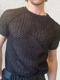 Men's Openwork Round Neck Short Sleeve T-Shirt - Trendsi - Flyclothing LLC