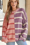 Contrast Striped Long Sleeve Sweatshirt - Trendsi - Flyclothing LLC