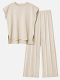 Round Neck Cap Sleeve Top and Pants Knit Set - Trendsi - Flyclothing LLC