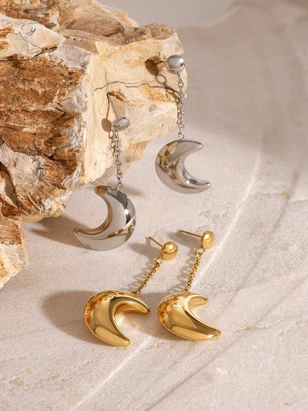 Stainless Steel Moon Dangle Earrings - Trendsi - Flyclothing LLC