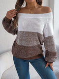Color Block Off-Shoulder Long Sleeve Sweater - Trendsi - Flyclothing LLC