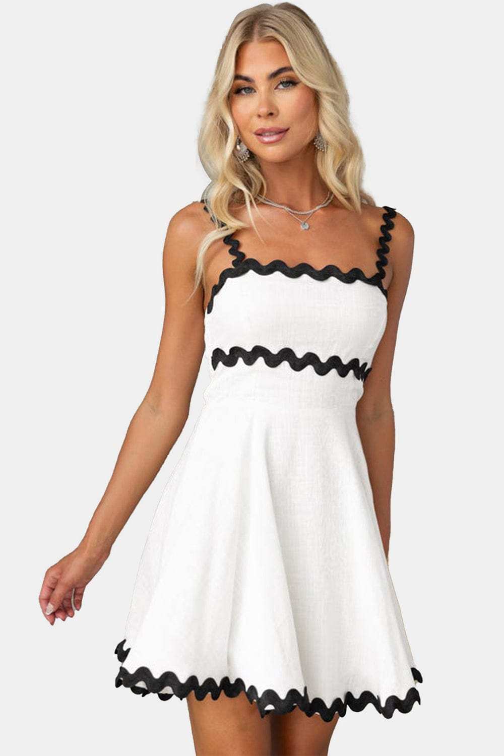 Contrast Trim Square Neck Mini Dress - Trendsi - Flyclothing LLC