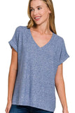 Zenana Soft Melange Hacci V-neck Tee - Trendsi - Flyclothing LLC