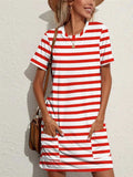 Contrast Striped Round Neck Short Sleeve Dress - Trendsi - Flyclothing LLC