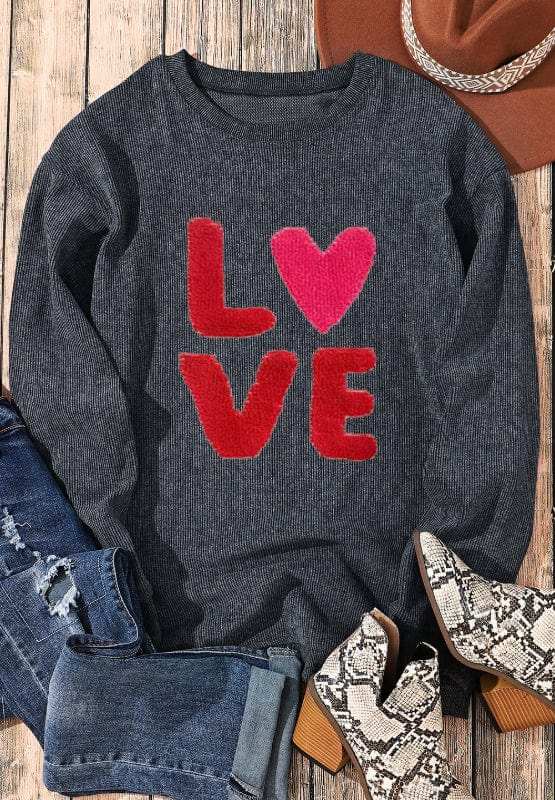 Valentine’s Day LOVE Round Neck Long Sleeve Sweatshirt - Trendsi - Flyclothing LLC