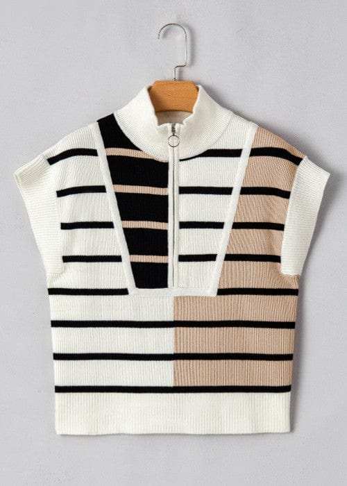 Striped Half Zip Sweater Vest - Trendsi - Flyclothing LLC