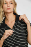 Umgee Striped Half Zip Short Sleeve Sweatshirt - Trendsi - Flyclothing LLC
