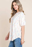 BOMBOM Round Neck Puff Short Sleeve Blouse - Trendsi - Flyclothing LLC