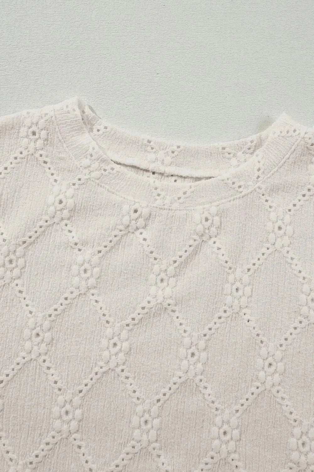 Eyelet Round Neck Short Sleeve Blouse - Trendsi - Flyclothing LLC