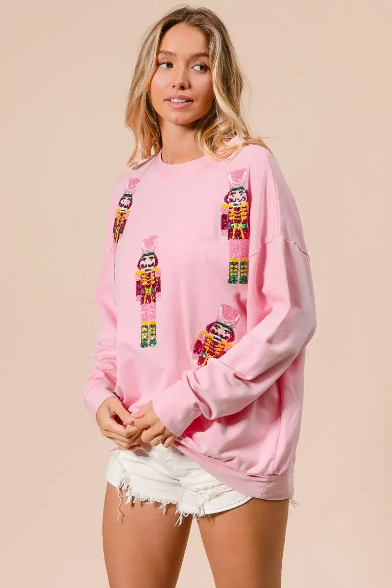 BiBi Sequin Nutcrackers Embroidery Christmas Sweatshirt - Trendsi - Flyclothing LLC