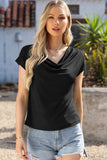 Cowl Neck Short Sleeve T-Shirt - Trendsi - Flyclothing LLC