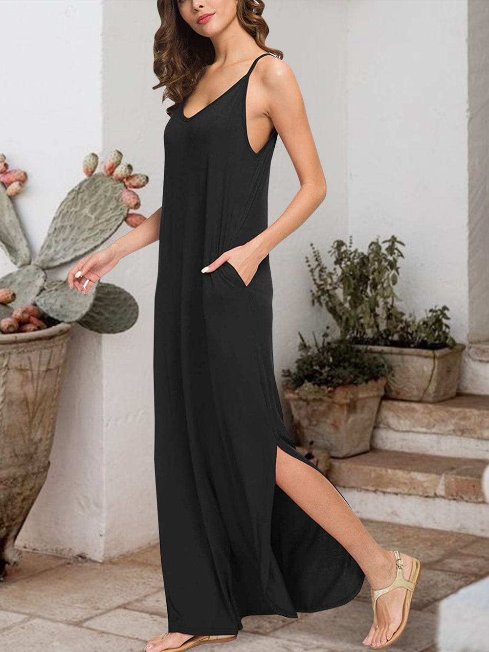 Slit Scoop Neck Sleeveless Dress - Trendsi - Flyclothing LLC