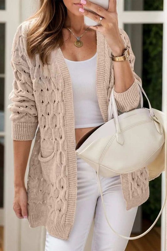 Open Front Long Sleeve Cardigan - Trendsi - Flyclothing LLC