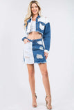 American Bazi Contrast Patched Frayed Denim Distressed Skirts - Trendsi - Flyclothing LLC