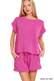 Zenana Raised Rib Cap Sleeve Top & Shorts Set - Trendsi - Flyclothing LLC