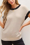 Contrast Trim Round Neck Cap Sleeve Knit Top - Trendsi - Flyclothing LLC