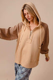 BiBi Half Zip French Terry Hoodie with Kint Sleeves - Trendsi - Flyclothing LLC