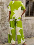 Printed V-Neck Top and Wide Leg Pants Set - Trendsi - Flyclothing LLC