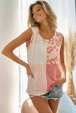 BiBi French Terry Color Block Leopard Sleeveless Top - Trendsi - Flyclothing LLC