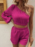 One Shoulder Long Sleeve Top and Shorts Set - Trendsi - Flyclothing LLC