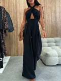 Wide Leg Cutout Halter Neck Jumpsuit - Trendsi - Flyclothing LLC