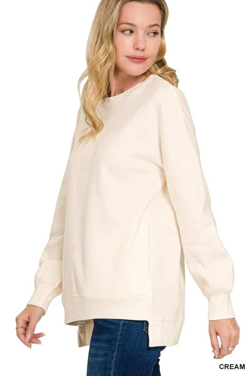 Zenana Full Size Fleece Hi-low Boyfriend Sweatshirts with Pockets Plus Size - Trendsi - Flyclothing LLC