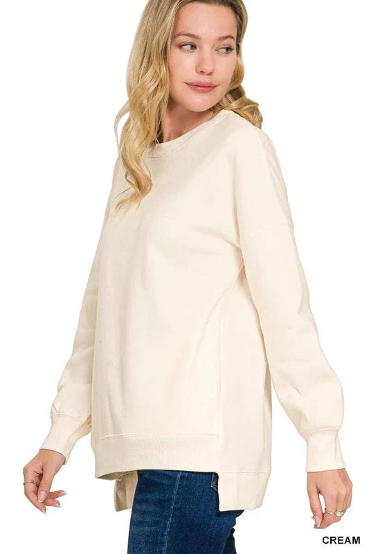Zenana Full Size Fleece Hi-low Boyfriend Sweatshirts with Pockets Plus Size - Trendsi - Flyclothing LLC