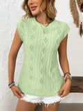 Eyelet Round Neck Cap Sleeve Top - Trendsi - Flyclothing LLC