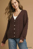 Umgee Cable Knit Pearl Button Cardigan - Trendsi - Flyclothing LLC