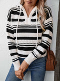Drawstring Striped Long Sleeve Hooded Sweater - Trendsi - Flyclothing LLC