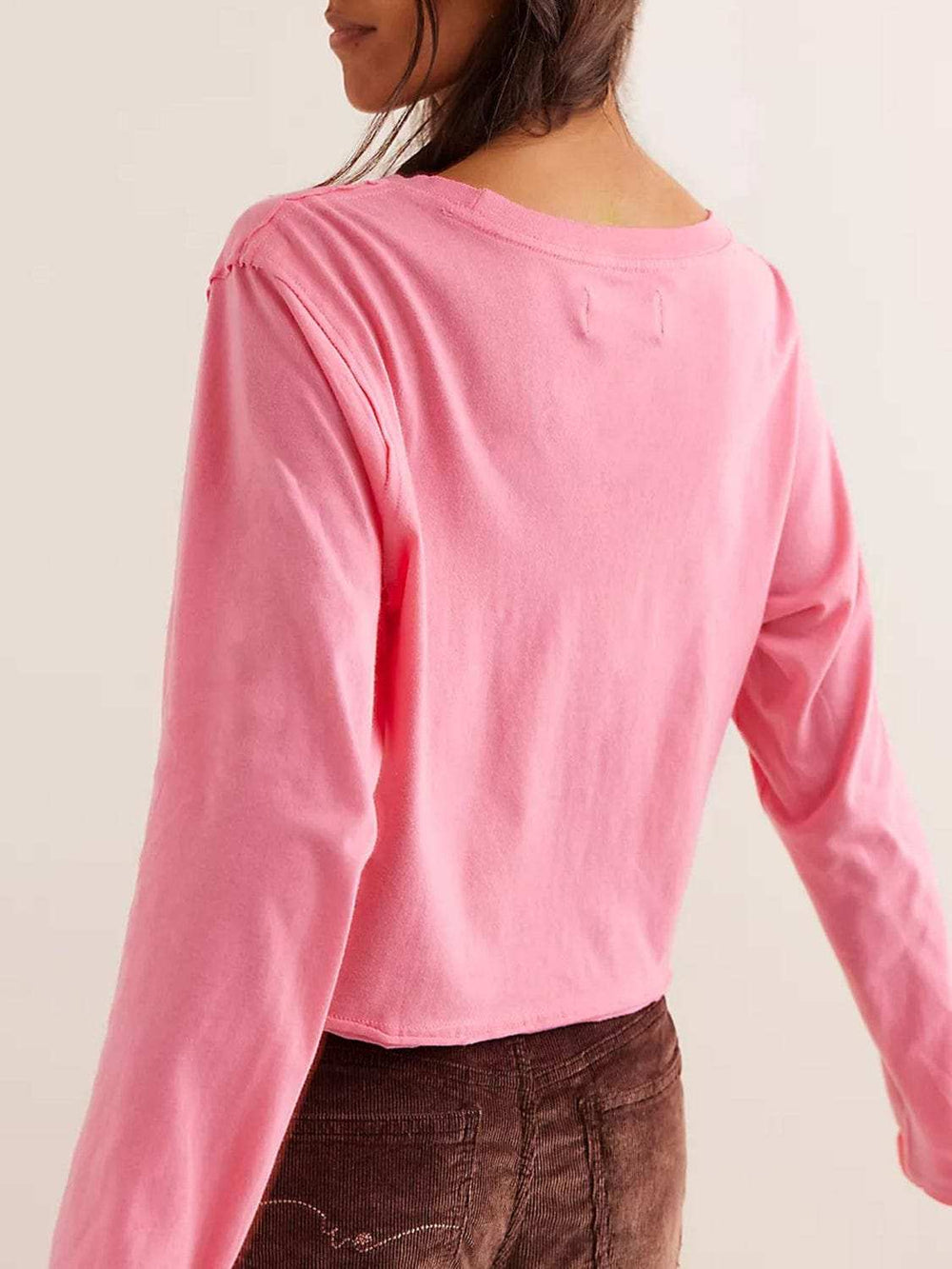 Round Neck Long Sleeve Cropped T-Shirt - Trendsi - Flyclothing LLC