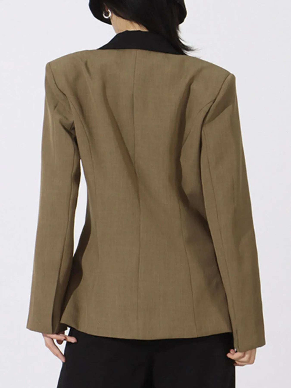 Contrast Lapel Collar Long Sleeve Blazer - Trendsi - Flyclothing LLC