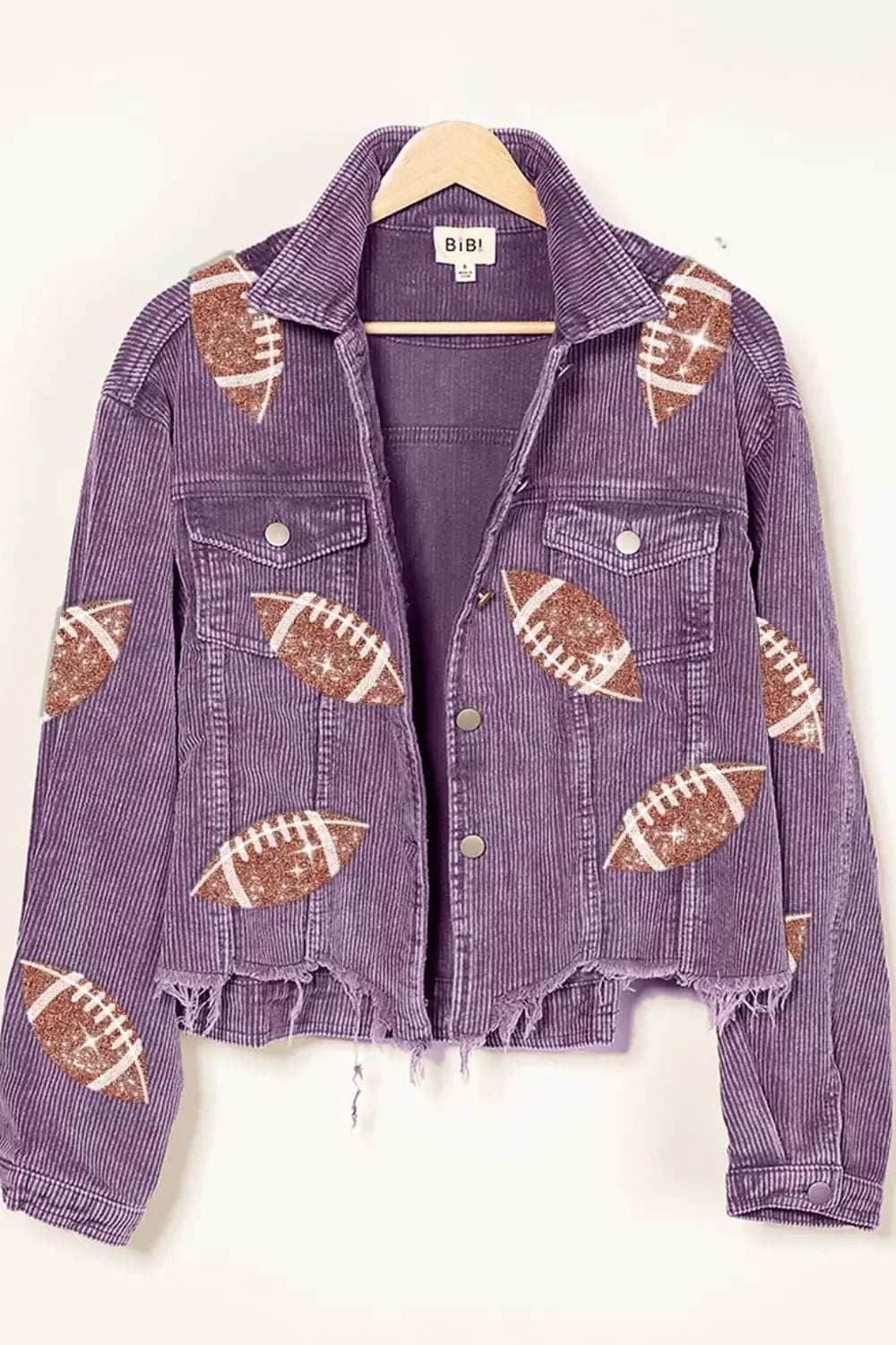 BiBi Football Sequin Embroidery Washed Corduroy Jacket - Trendsi - Flyclothing LLC