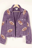 BiBi Football Sequin Embroidery Washed Corduroy Jacket - Trendsi - Flyclothing LLC