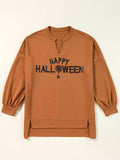 Happy Halloween Graphic Notched Long Sleeve Loose Top - Trendsi - Flyclothing LLC