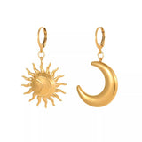 18K Gold-Plated Asymmetrical Sun & Moon Earrings - Trendsi - Flyclothing LLC