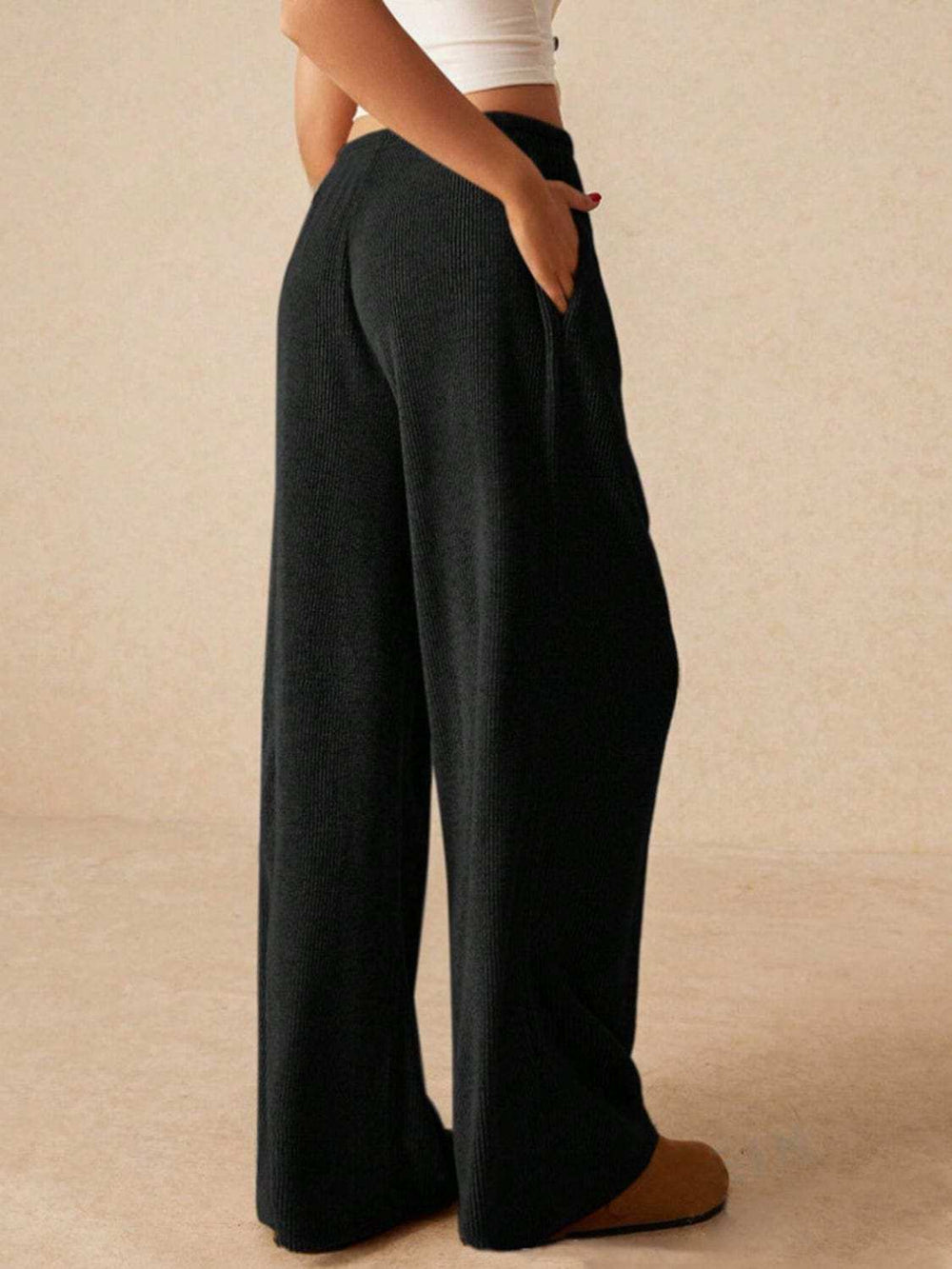 Ribbed Drawstring Wide Leg Pants - Trendsi - Flyclothing LLC