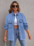Pocketed Collared Neck Long Sleeve Denim Shirt - Trendsi - Flyclothing LLC